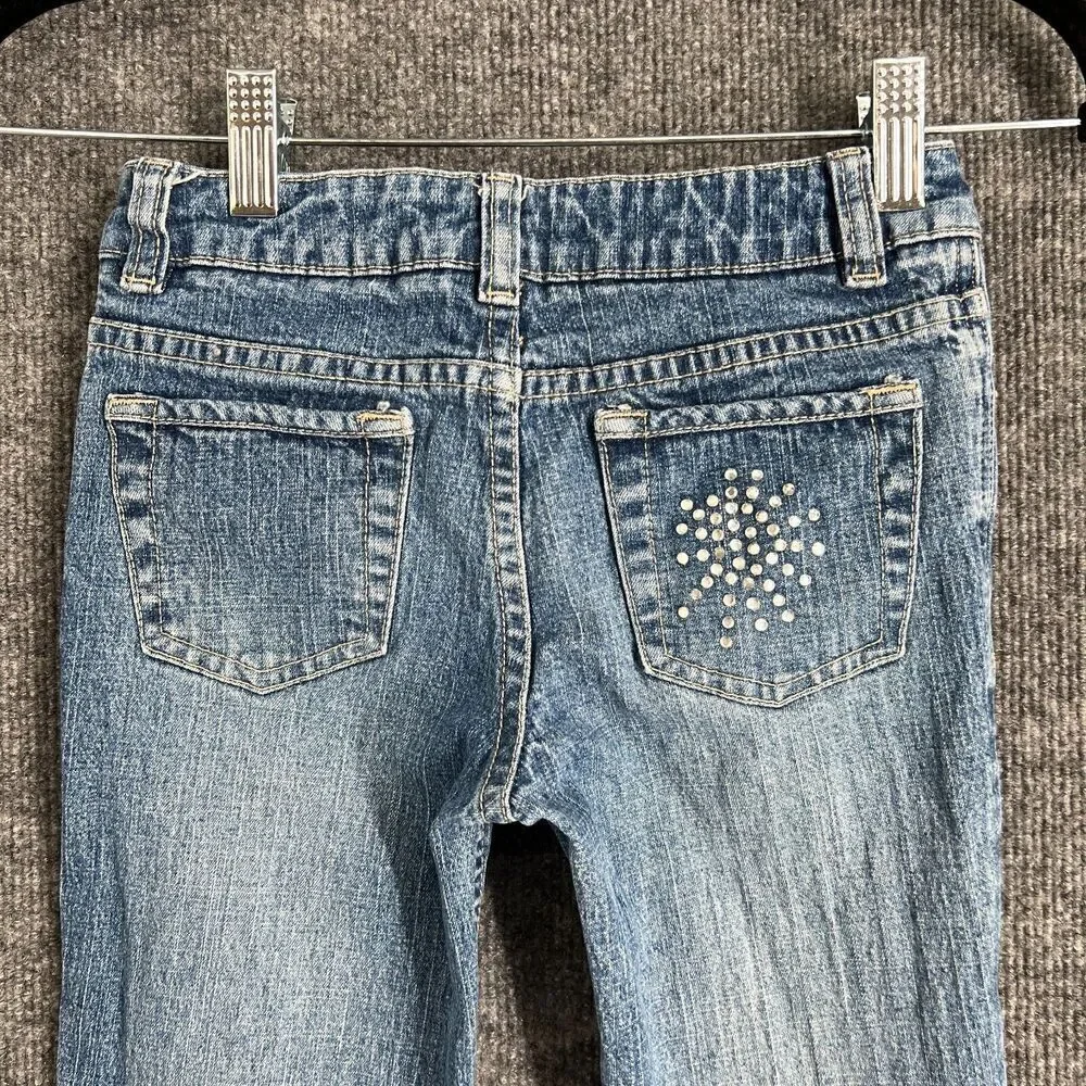 Vintage Route 66 Girls Flare Bootcut Jeans Size 8 Rhinestone 90s Stretch Denim